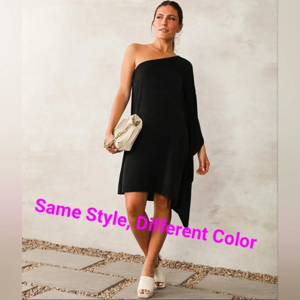 GILLI Dress One Shoulder Woven Draped Mini, size Large, Copper‎ Brown